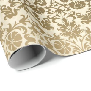 Papel De Regalo Damasco floral poner crema de oro