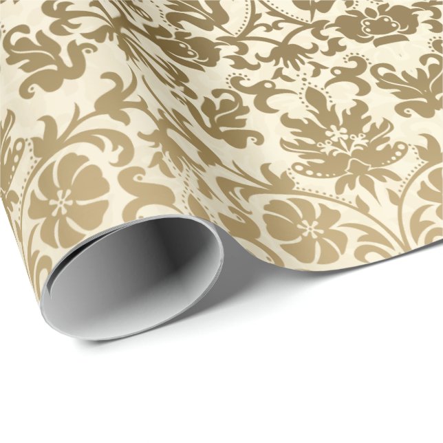 Papel De Regalo Damasco floral poner crema de oro (Esquina del rollo)