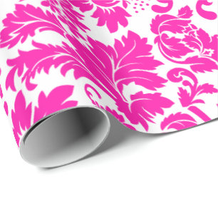Papel De Regalo Damasco floral rosado caliente