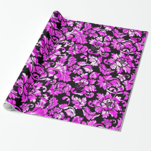 Papel De Regalo Damasco floral rosado metálico