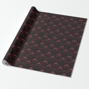 Papel De Regalo Damasco floral rosado oscuro sobre negro