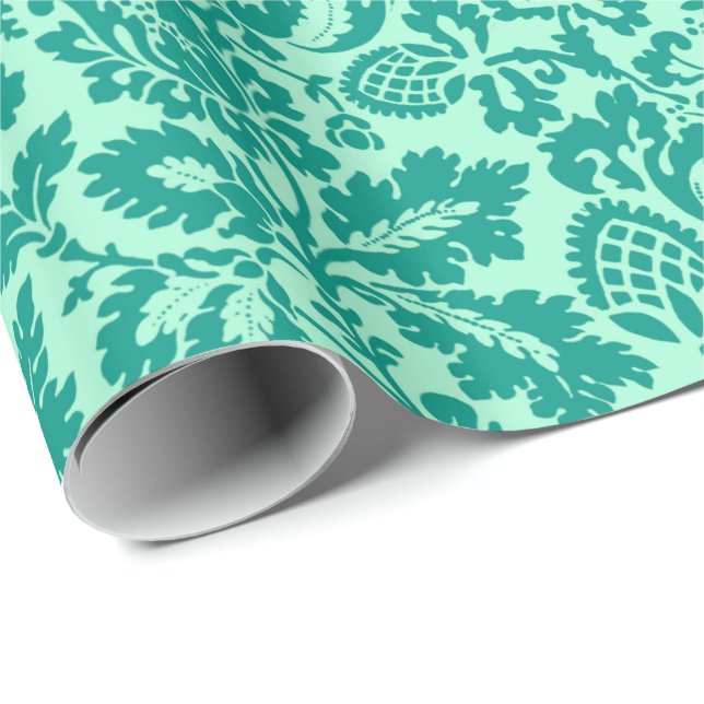 Papel De Regalo Damasco floral William Morris, Turquesa y Aqua (Esquina del rollo)
