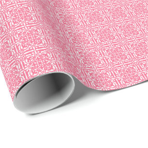 Papel De Regalo Damasco medieval Fleur-de-lis, rosa coral y blanco