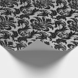Papel De Regalo Damasco metálico de cristal de plata gris negro<br><div class="desc">decorados con textura metálica en polvo y con flor de adorno de damasco de moda siempreK</div>