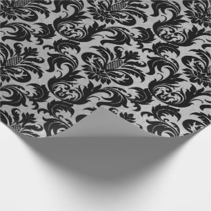 Papel De Regalo Damasco metálico de cristal de plata gris negro