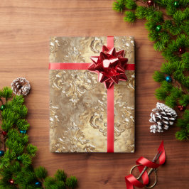Papel De Regalo Damasco metálico navideño elegante de oro festivo