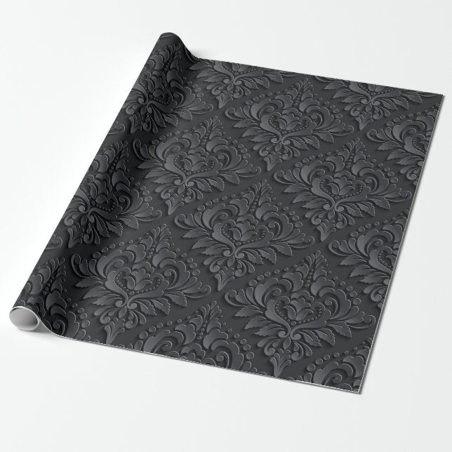 Papel De Regalo Damasco negro (Desenrollado)