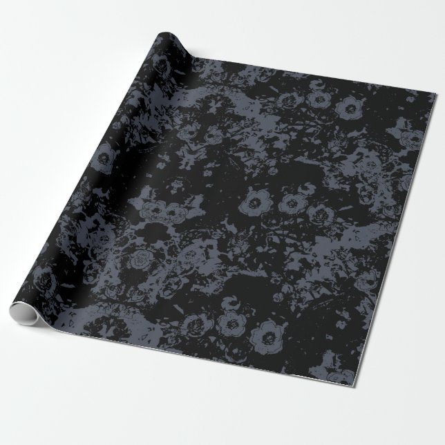 Papel De Regalo Damasco negro floral (Desenrollado)