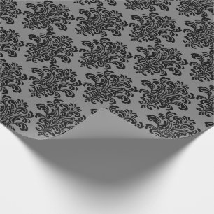 Papel De Regalo Damasco negro sobre patrón gris elegante