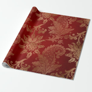 Papel De Regalo Damasco rojo y dorado de peluche