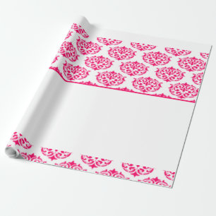 Papel De Regalo Damasco rosa victoriano sobre blanco