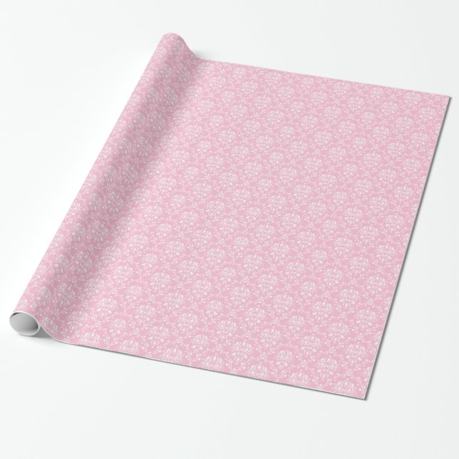 Papel De Regalo Damasco rosa y blanco (Desenrollado)