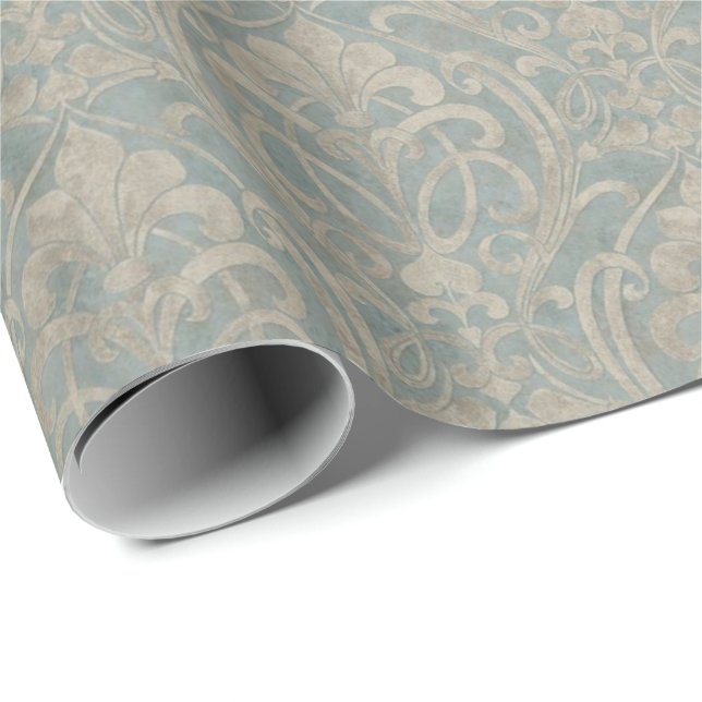 Papel De Regalo Damasco verde azulado (Esquina del rollo)