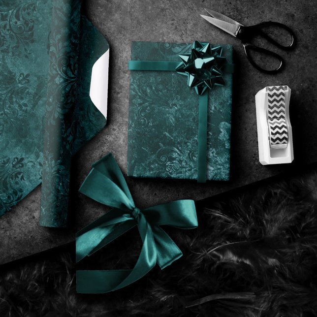 Papel De Regalo Damasco Verde azulado de Velvety | Barroco verde o (Subido por el creador)
