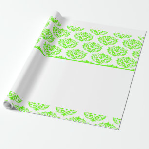 Papel De Regalo Damasco verde victoriano sobre blanco