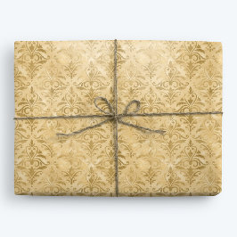 Papel De Regalo Damasco victoriano elegante dorado