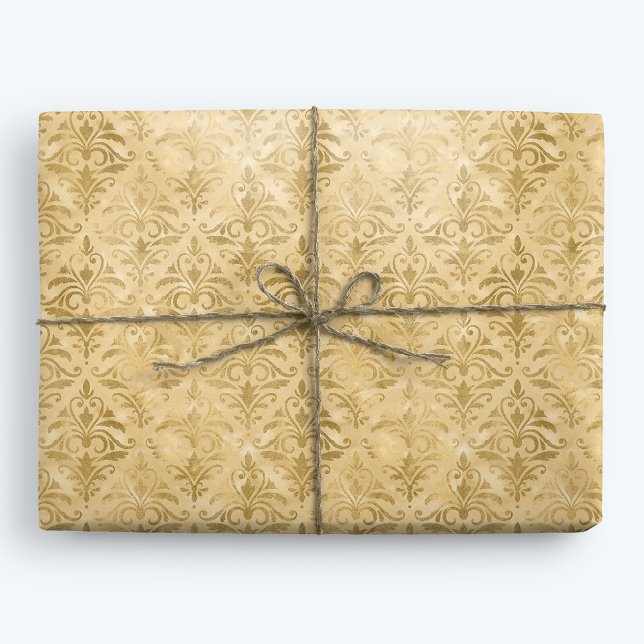 Papel De Regalo Damasco victoriano elegante dorado (Subido por el creador)