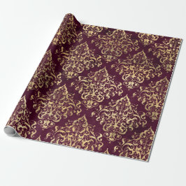 Papel De Regalo Damasco vintage de París burdeos y dorado