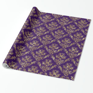 Papel De Regalo Damascos de oro y morado