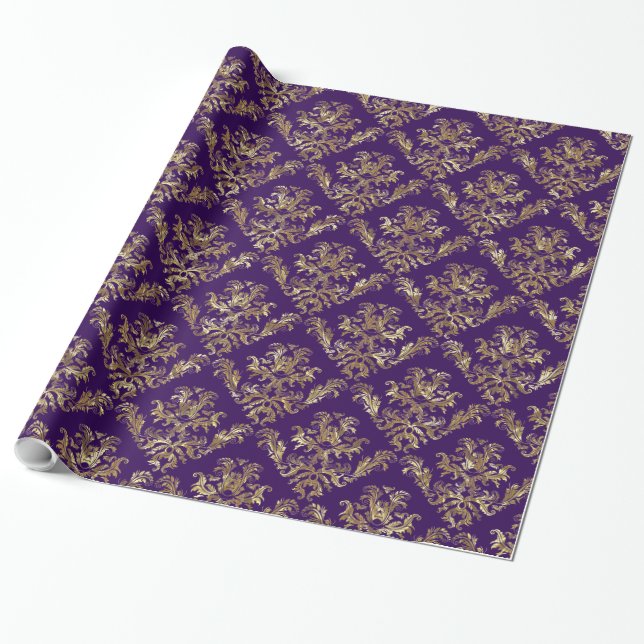 Papel De Regalo Damascos de oro y morado (Desenrollado)