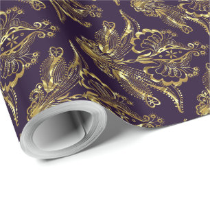 Papel De Regalo Damascos florales de Relieve metalizado dorado Pro
