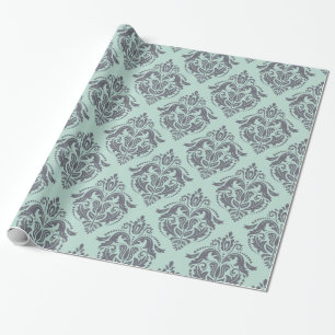Papel De Regalo Damascos florales grises y verdes claros