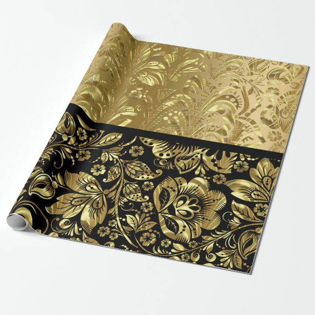 Papel De Regalo Damascos ShinyGold Y Black (Desenrollado)