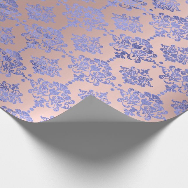Papel De Regalo Damask Blue Cobalt Indigo Rosa Royal (Esquina)