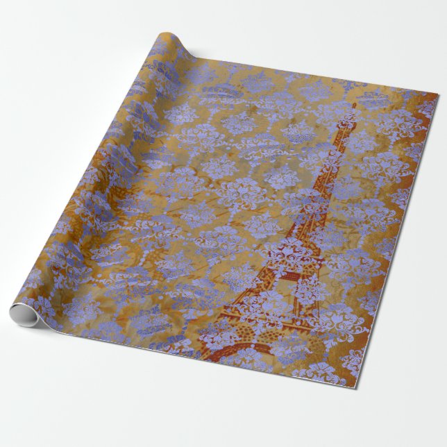 Papel De Regalo Damask Blue Cobalt Old Paris Rosa Royal (Desenrollado)