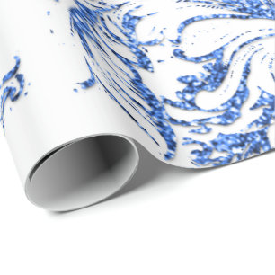Papel De Regalo Damask Blue Indigo Royal White Antonietta Cottage