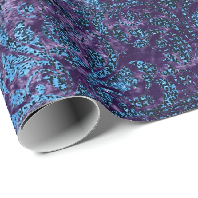 Papel De Regalo Damask Blue Navy Black Royal Purple Velvet (Esquina del rollo)
