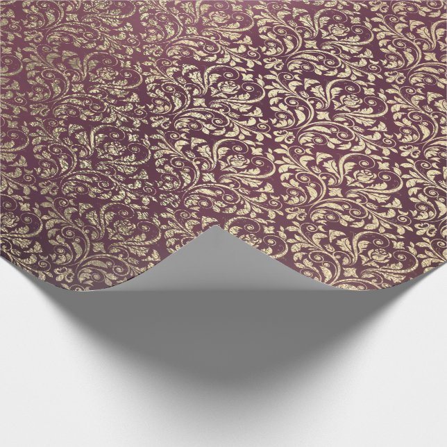 Papel De Regalo Damask Burgundy Foxier Ivory Gold Royal (Esquina)