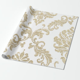 Papel De Regalo Damask Champagne Purpurina real de oro como