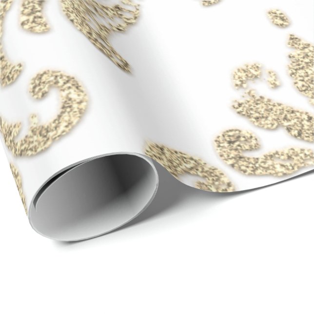 Papel De Regalo Damask Champagne Purpurina real de oro como (Esquina del rollo)