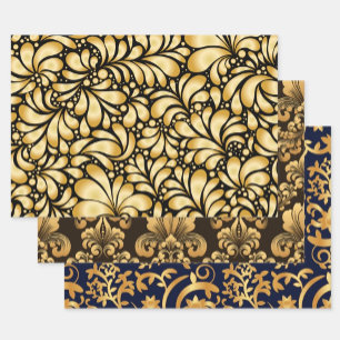 Papel de regalo Damask Gold & Black juego de 3 hoj