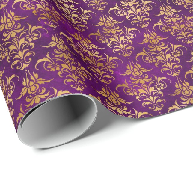 Papel De Regalo Damask Halloween Spell Gold Purple Pattern (Esquina del rollo)