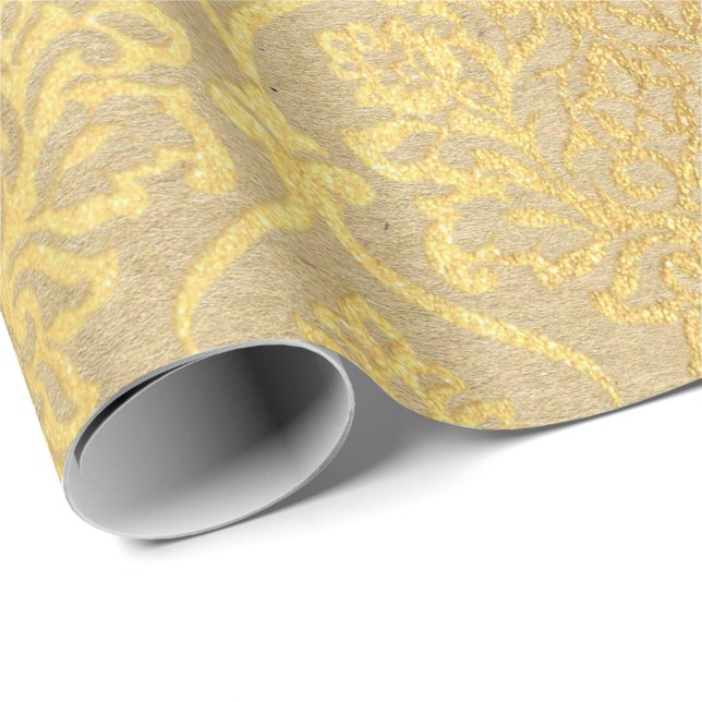 Papel De Regalo Damask Kraft Gold Natural Royal Antonietta Elegant (Esquina del rollo)