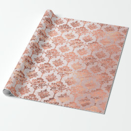 Papel De Regalo Damask Pink Copper Black Metallic Royal Floral