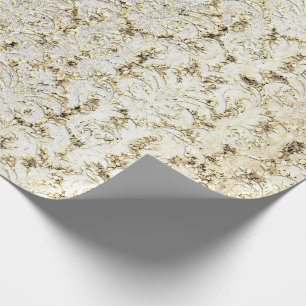 Papel De Regalo Damask Purpurina Faux Gold White Royal Cottage