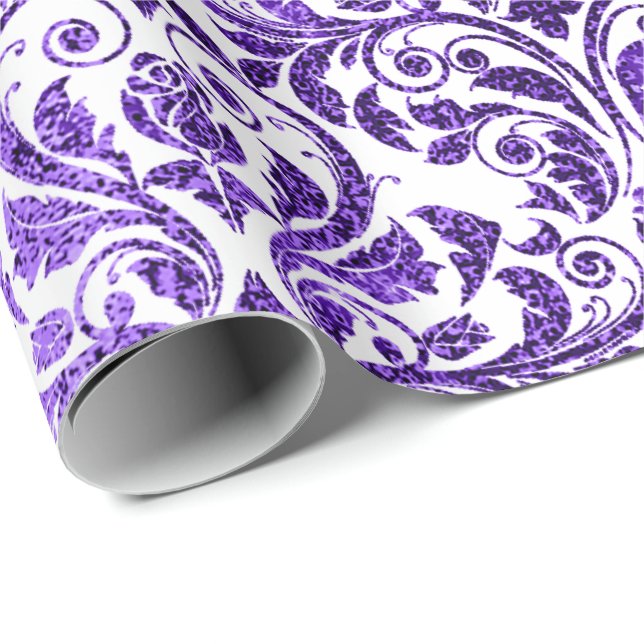 Papel De Regalo Damask Royal Purple Amethyst Violet Barroco (Esquina del rollo)