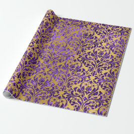 Papel De Regalo Damask Royal Purple Amethyst Violet Gold Honey
