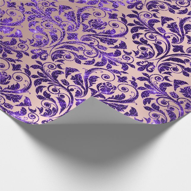 Papel De Regalo Damask Royal Purple Amethyst Violet Rosa Gold (Esquina)