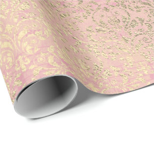 Papel De Regalo Damask Rubor Rosa Rosa Rosa Foxier de oro Salmon R