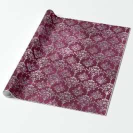 Papel De Regalo Damask Silver Gray Royal Burgundy Beet Sparkly