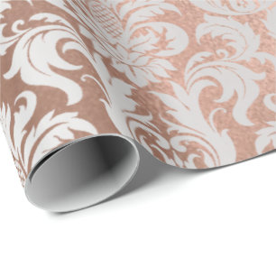 Papel De Regalo Damask Silver Gray Royal Metallal Bridal Rosa Oro