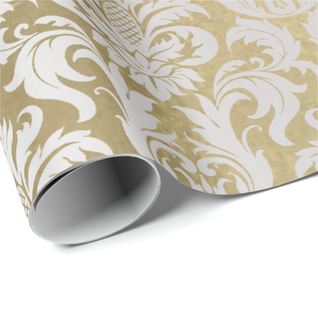 Papel De Regalo Damask Silver Gray Royal Metallant Elegant Gold Lu (Esquina del rollo)