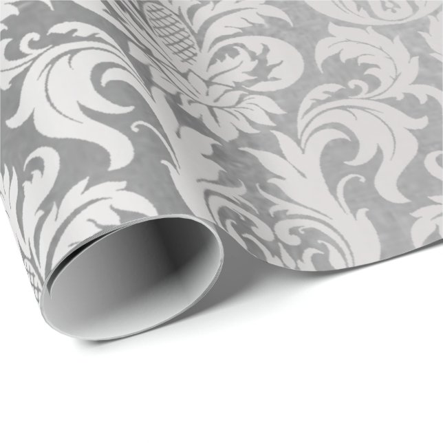 Papel De Regalo Damask Silver Gray Royal Metallic Elegant Wedding (Esquina del rollo)