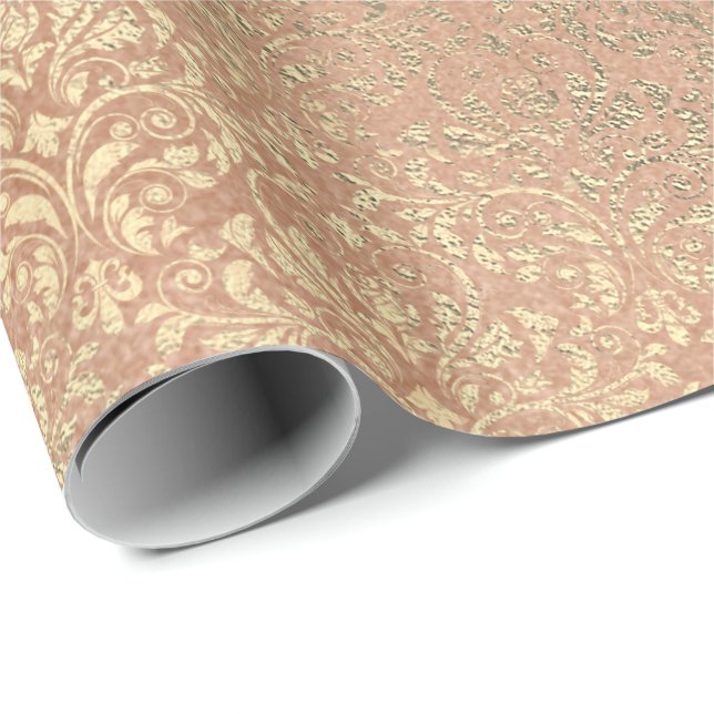 Papel De Regalo Damask Skinny Peach Coral Rosa Novia Metalizado de (Esquina del rollo)