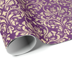 Papel De Regalo Damask Violet Purple Grape Plum Gold Royal