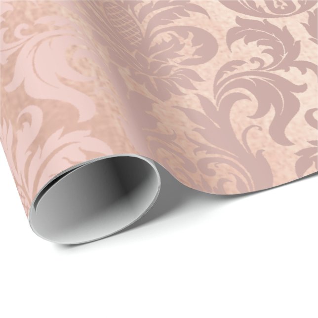 Papel De Regalo Dámpara de cobre metálico rosa rosa dorado Rubor P (Esquina del rollo)